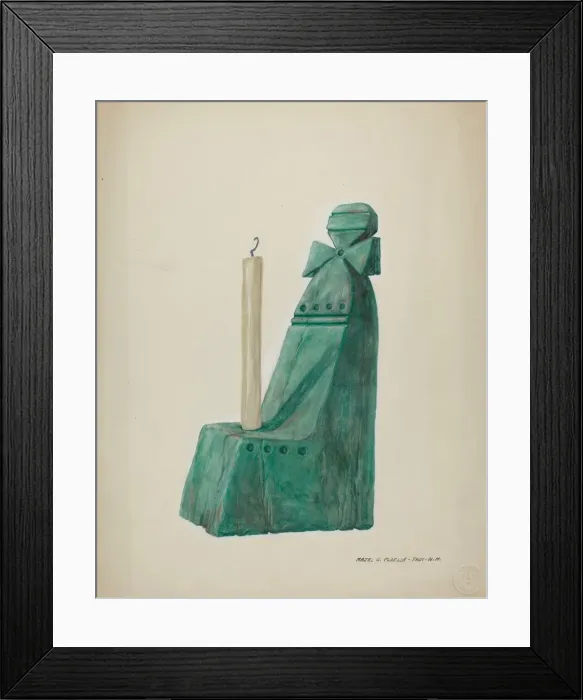 Framed Print : Painted Wooden Candle Stick, with Grooves and Circles, c. 1937. Creator: Majel G. Claflin Framed Print : Painted Wooden Candle Stick, with Grooves and Circles, c. 1937. Creator: Majel G. Claflin