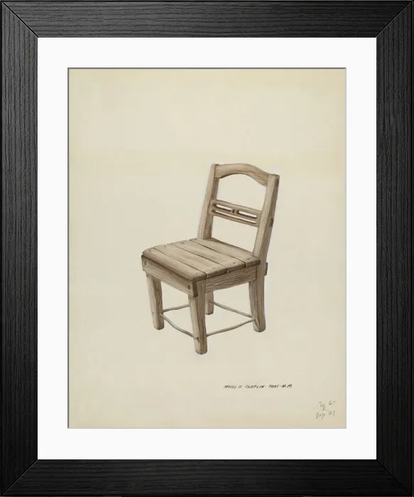 Framed Print : Small Wooden Chair, c. 1937. Creator: Majel G. Claflin Framed Print : Small Wooden Chair, c. 1937. Creator: Majel G. Claflin