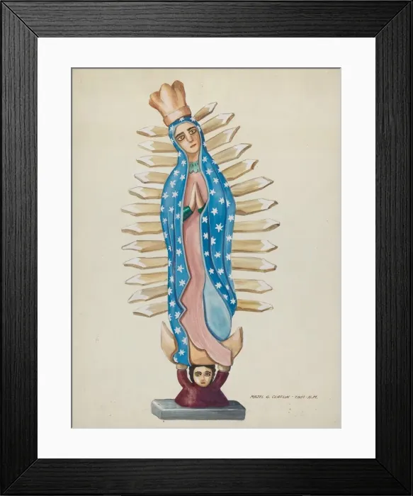 Framed Print : Guadalupe Wood Santo or Bulto, c. 1937. Creator: Majel G. Claflin Framed Print : Guadalupe Wood Santo or Bulto, c. 1937. Creator: Majel G. Claflin