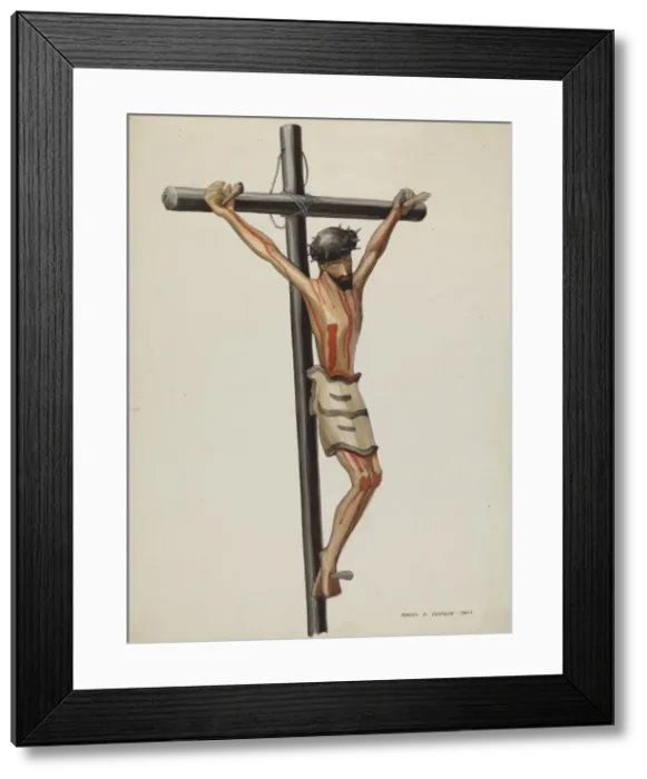 Framed Print : Bulto, Crucifix, c. 1937. Creator: Majel G. Claflin