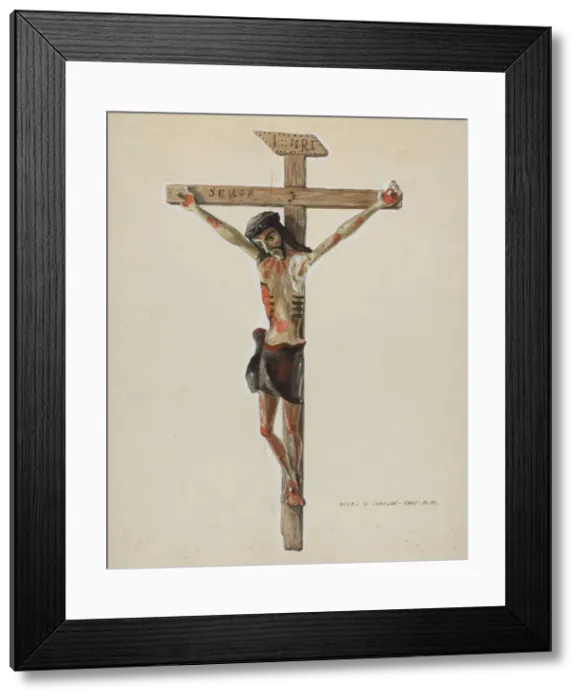 Framed Print : Painted Wooden Crucifix, c. 1939. Creator: Majel G. Claflin Framed Print : Painted Wooden Crucifix, c. 1939. Creator: Majel G. Claflin