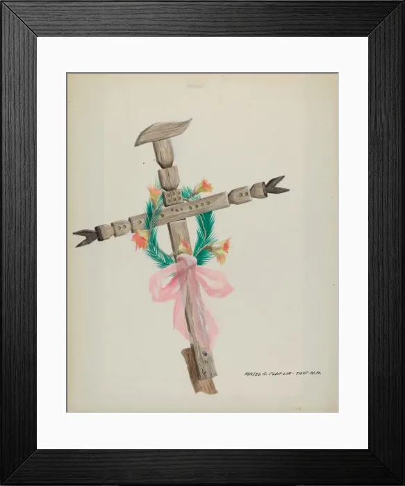 Framed Print : Carved Cross - Grave, c. 1937. Creator: Majel G. Claflin Framed Print : Carved Cross - Grave, c. 1937. Creator: Majel G. Claflin