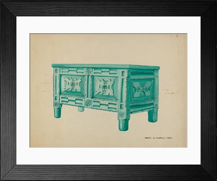 Framed Print : Chest for Clothing or Blankets, c. 1937. Creator: Majel G. Claflin Framed Print : Chest for Clothing or Blankets, c. 1937. Creator: Majel G. Claflin