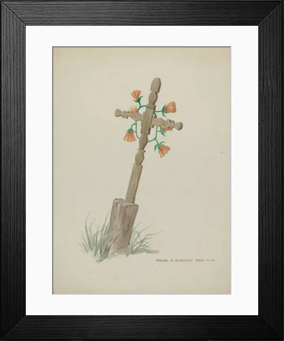 Framed Print : Wooden Cross used as Headstone, c. 1937. Creator: Majel G. Claflin Framed Print : Wooden Cross used as Headstone, c. 1937. Creator: Majel G. Claflin