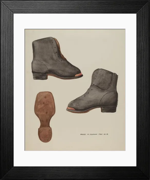 Framed Print : Copper-toed Childs Shoe, c. 1937. Creator: Majel G. Claflin Framed Print : Copper-toed Childs Shoe, c. 1937. Creator: Majel G. Claflin
