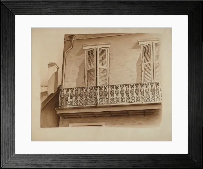 Framed Print : Cast Iron Balcony Rail, c. 1936. Creator: Al Curry Framed Print : Cast Iron Balcony Rail, c. 1936. Creator: Al Curry