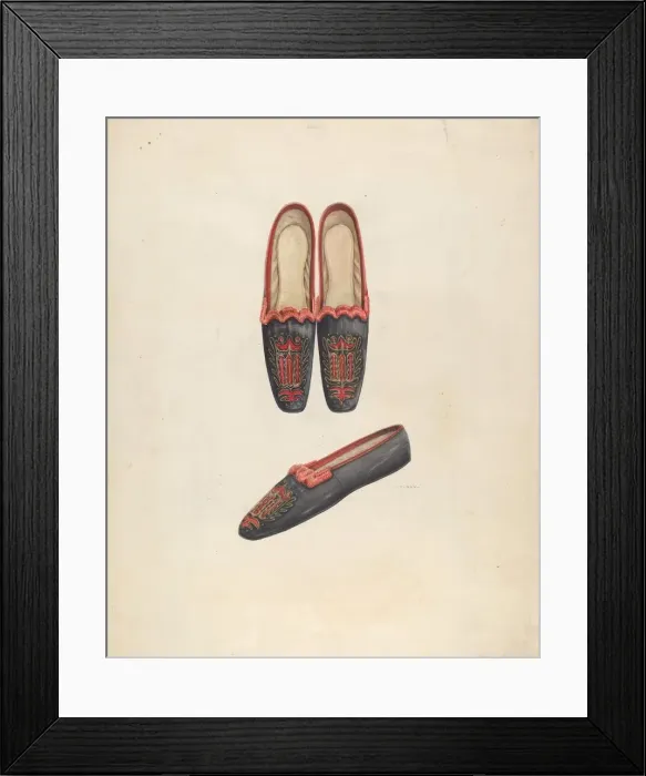 Framed Print : Womans Slippers, c. 1937. Creator: Al Curry Framed Print : Womans Slippers, c. 1937. Creator: Al Curry