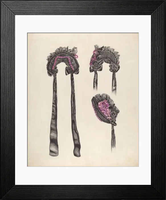 Framed Print : Elderly Ladys Bonnet, c. 1937. Creator: Al Curry