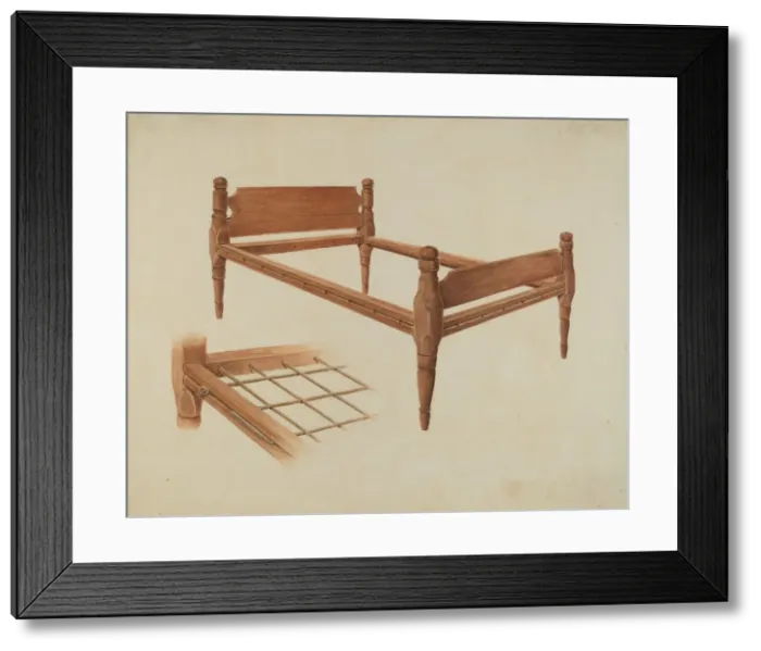 Framed Print : Wooden Bed, c. 1937. Creator: Al Curry Framed Print : Wooden Bed, c. 1937. Creator: Al Curry