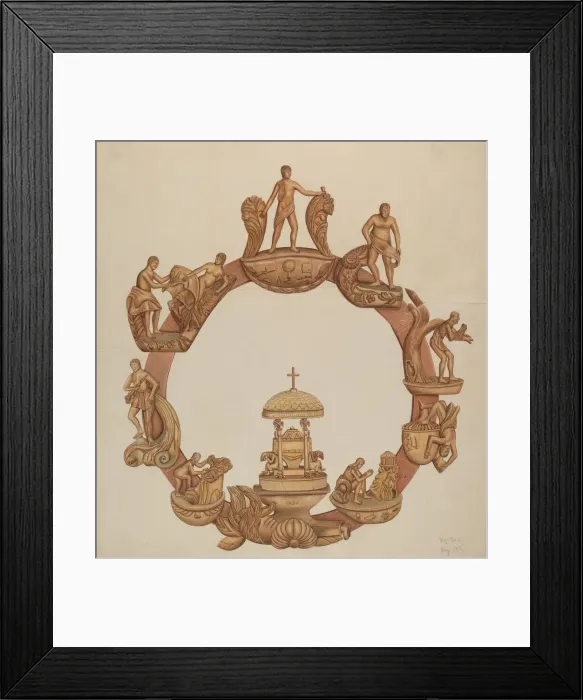 Framed Print : Cycle of Life Carving, c. 1938. Creator: Al Curry Framed Print : Cycle of Life Carving, c. 1938. Creator: Al Curry