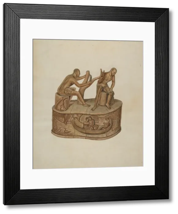 Framed Print : Two Male Figures Seated, c. 1937. Creator: Al Curry Framed Print : Two Male Figures Seated, c. 1937. Creator: Al Curry