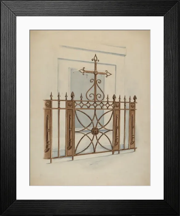 Framed Print : Iron Gate and Fence, c. 1936. Creator: Al Curry Framed Print : Iron Gate and Fence, c. 1936. Creator: Al Curry