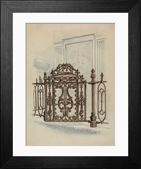 Framed Print : Cast Iron Gate, c. 1936. Creator: Al Curry Framed Print : Cast Iron Gate, c. 1936. Creator: Al Curry