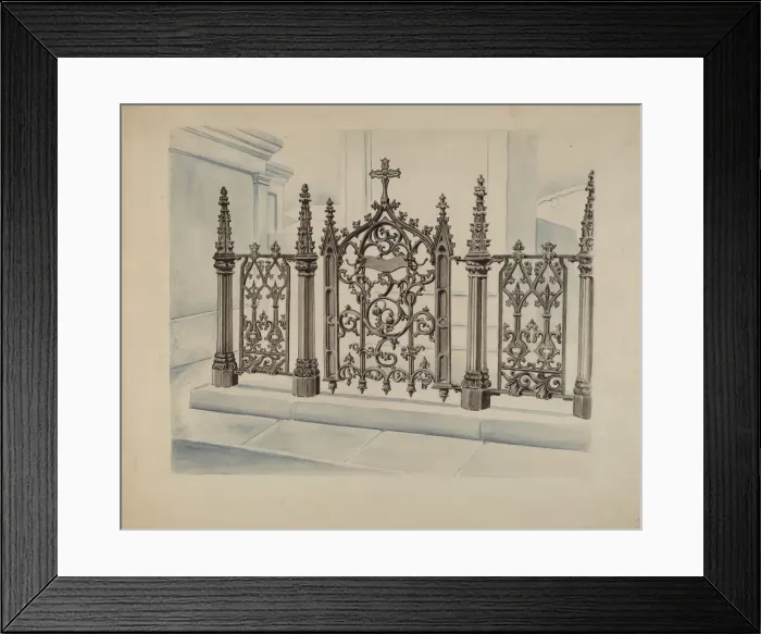 Framed Print : Cast Iron Gate and Fence, c. 1936. Creator: Al Curry Framed Print : Cast Iron Gate and Fence, c. 1936. Creator: Al Curry