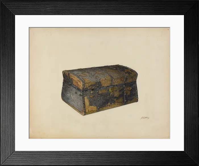 Framed Print : Leather Covered Trunk, c. 1939. Creator: John Cutting Framed Print : Leather Covered Trunk, c. 1939. Creator: John Cutting