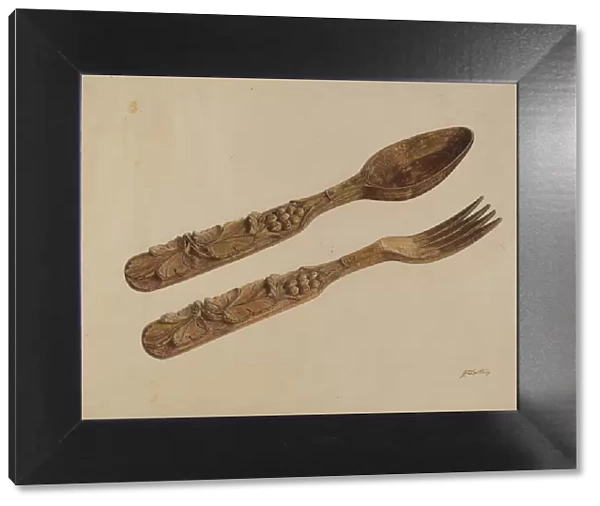 Wooden Spoon and Fork, c. 1939. Creator: John Cutting