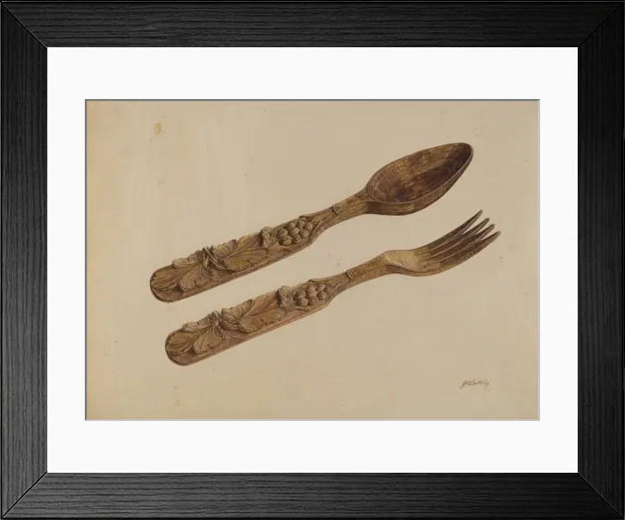 Framed Print : Wooden Spoon and Fork, c. 1939. Creator: John Cutting Framed Print : Wooden Spoon and Fork, c. 1939. Creator: John Cutting