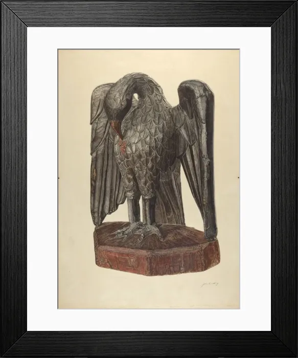 Framed Print : Hand Carved Eagle, c. 1938. Creator: John Cutting Framed Print : Hand Carved Eagle, c. 1938. Creator: John Cutting