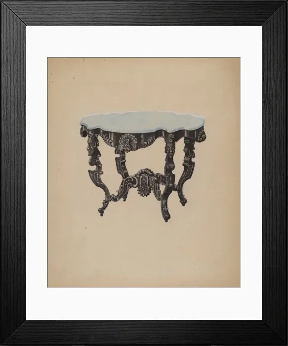 Framed Print : Ebony, Marble-top Table, c. 1938. Creator: Edward A Darby Framed Print : Ebony, Marble-top Table, c. 1938. Creator: Edward A Darby
