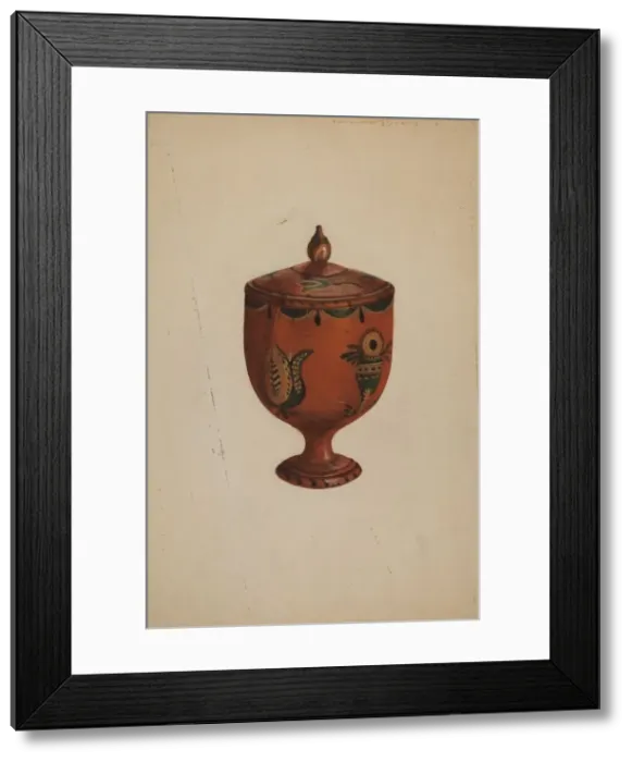Framed Print : Pa. German Spice Jar, c. 1938. Creator: Betty Jean Davis Framed Print : Pa. German Spice Jar, c. 1938. Creator: Betty Jean Davis