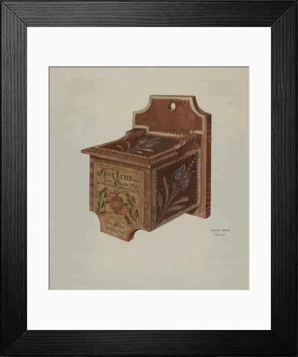 Framed Print : Pennsylvania German Hanging Salt Box, c. 1939. Creator: Betty Jean Davis Framed Print : Pennsylvania German Hanging Salt Box, c. 1939. Creator: Betty Jean Davis