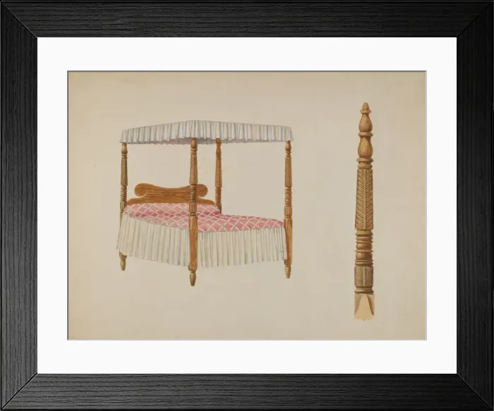 Framed Print : Four Post Bed, c. 1940. Creator: Davids De Vault Framed Print : Four Post Bed, c. 1940. Creator: Davids De Vault
