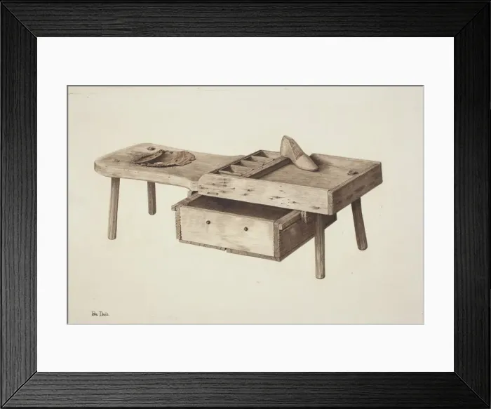 Framed Print : Shoemakers Bench, c. 1941. Creator: Pearl Davis Framed Print : Shoemakers Bench, c. 1941. Creator: Pearl Davis