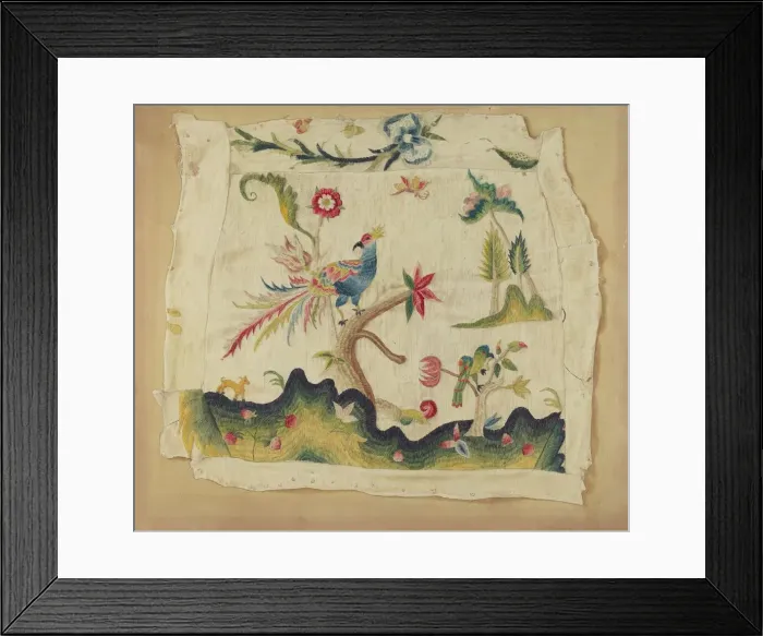Framed Print : Crewel Embroidered Chair Seat, c. 1936. Creator: Phyllis Dorr Framed Print : Crewel Embroidered Chair Seat, c. 1936. Creator: Phyllis Dorr