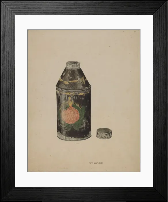 Framed Print : Toleware Tin Tea Caddy, c. 1940. Creator: Clarence W Dawson Framed Print : Toleware Tin Tea Caddy, c. 1940. Creator: Clarence W Dawson