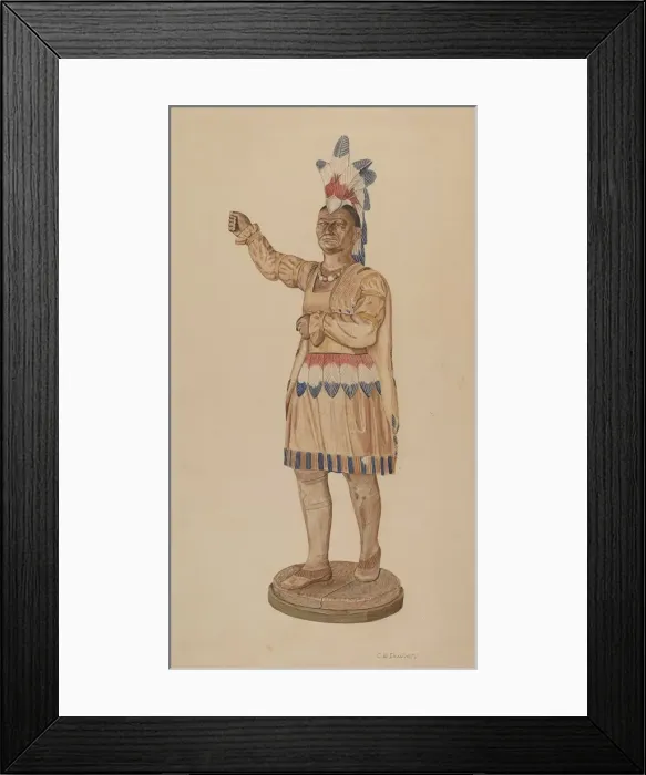 Framed Print : Cigar Store Indian, c. 1941. Creator: Clarence W Dawson Framed Print : Cigar Store Indian, c. 1941. Creator: Clarence W Dawson