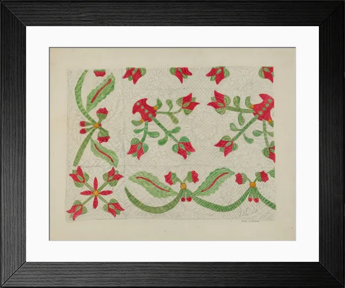 Framed Print : Quilt - Tulip Design, c. 1937. Creator: Ethel Dougan Framed Print : Quilt - Tulip Design, c. 1937. Creator: Ethel Dougan