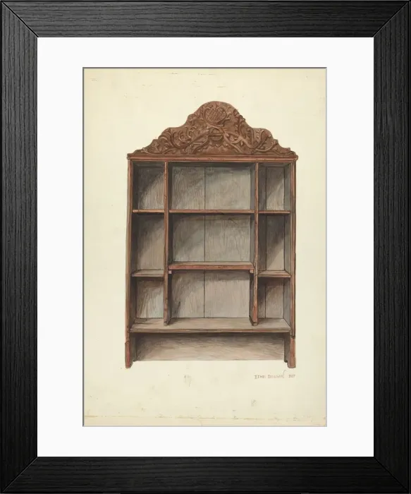 Framed Print : Hand Carved Cabinet, c. 1953. Creator: Ethel Dougan Framed Print : Hand Carved Cabinet, c. 1953. Creator: Ethel Dougan