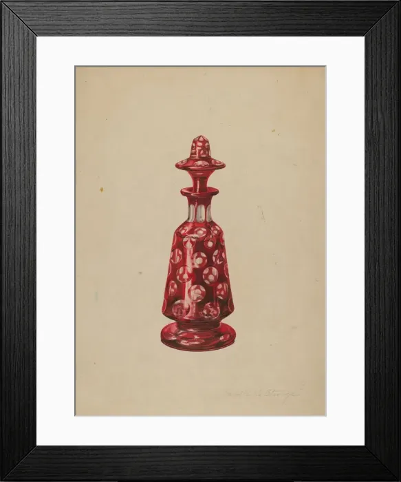 Framed Print : Glass Perfume Bottle, c. 1939. Creator: Isabelle De Strange Framed Print : Glass Perfume Bottle, c. 1939. Creator: Isabelle De Strange