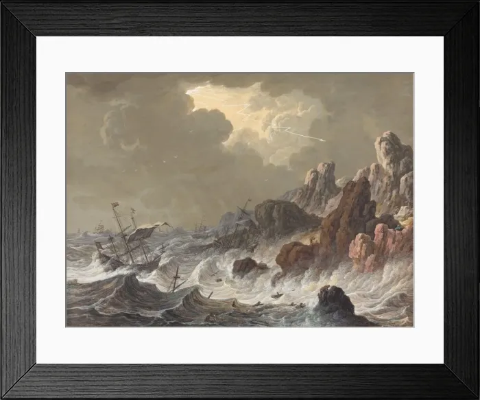 Framed Print : Storm-Tossed Ships Wrecked on a Rocky Coast. Creator: Johann Christoph Dietzsch Framed Print : Storm-Tossed Ships Wrecked on a Rocky Coast. Creator: Johann Christoph Dietzsch
