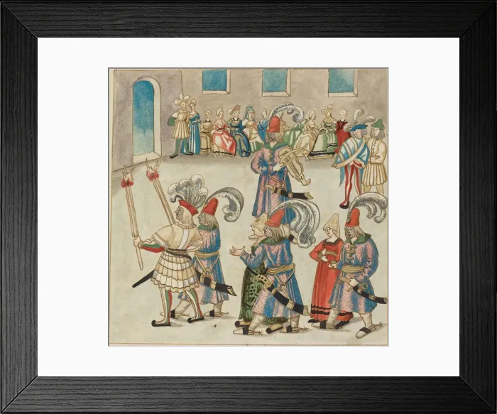 Framed Print : Two Dancing Couples Led by Torch-bearing Knights, c. 1515. Creator: Unknown Framed Print : Two Dancing Couples Led by Torch-bearing Knights, c. 1515. Creator: Unknown