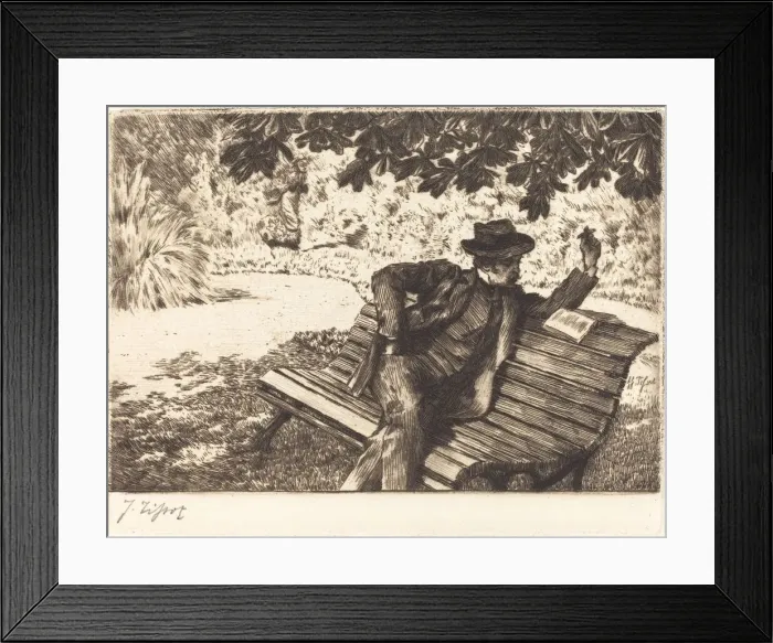Framed Print : Denoisel Reading in the Garden, 1882. Creator: James Tissot Framed Print : Denoisel Reading in the Garden, 1882. Creator: James Tissot