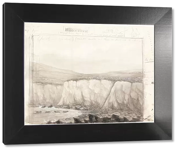 Sketch of Boats near a Cliff, mid 19th century. Creator: Unknown