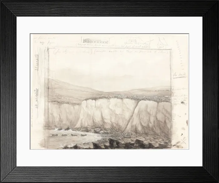 Framed Print : Sketch of Boats near a Cliff, mid 19th century. Creator: Unknown Framed Print : Sketch of Boats near a Cliff, mid 19th century. Creator: Unknown