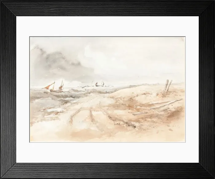 Framed Print : Shore Scene with Boats in Choppy Water, first half 19th century. Creator: Unknown Framed Print : Shore Scene with Boats in Choppy Water, first half 19th century. Creator: Unknown
