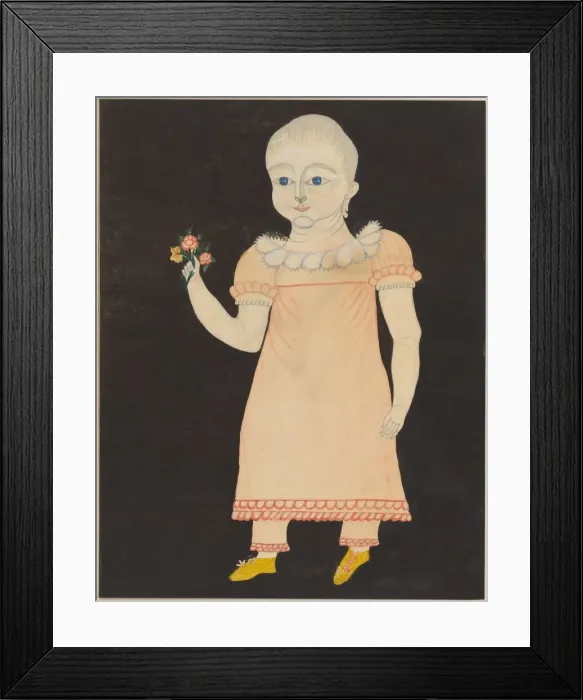 Framed Print : Baby in Pink Dress with Roses, c. 1820. Creator: Unknown Framed Print : Baby in Pink Dress with Roses, c. 1820. Creator: Unknown