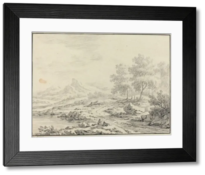 Framed Print : Two Men Resting near a Lake. Creator: Johann Christoph Dietzsch Framed Print : Two Men Resting near a Lake. Creator: Johann Christoph Dietzsch
