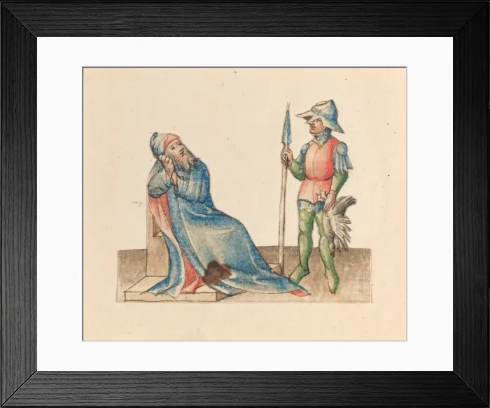 Framed Print : Seated Old Man and Standing Soldier, c. 1420 / 1430. Creator: Unknown Framed Print : Seated Old Man and Standing Soldier, c. 1420 / 1430. Creator: Unknown