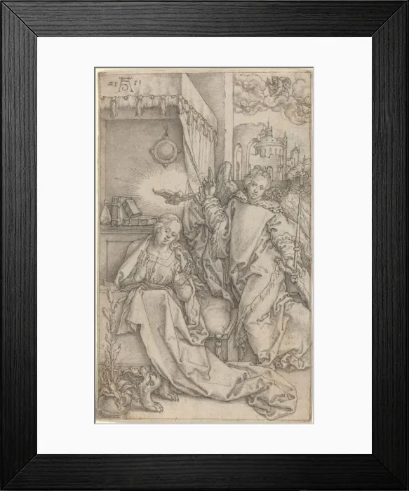 Framed Print : The Annunciation, 1552. Creator: Heinrich Aldegrever Framed Print : The Annunciation, 1552. Creator: Heinrich Aldegrever