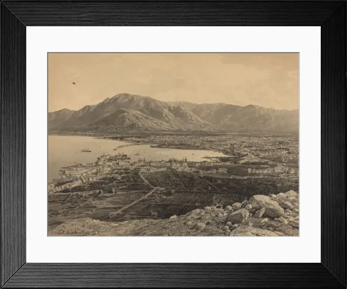 Framed Print : The Harbor of Piraeus, 1891. Creator: Themistocles von Eckenbrecher Framed Print : The Harbor of Piraeus, 1891. Creator: Themistocles von Eckenbrecher