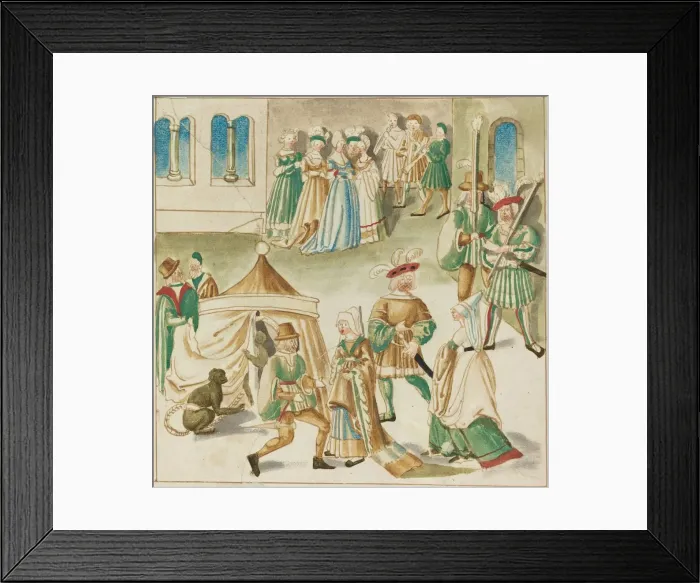 Framed Print : Court Amusements with Two Monkeys, c. 1515. Creator: Unknown Framed Print : Court Amusements with Two Monkeys, c. 1515. Creator: Unknown