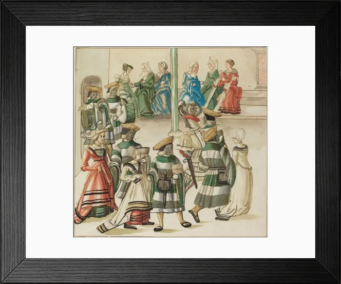 Framed Print : Three Dancing Couples Led by Two Knights in Room with Column, c. 1515. Creator: Unknown Framed Print : Three Dancing Couples Led by Two Knights in Room with Column, c. 1515. Creator: Unknown