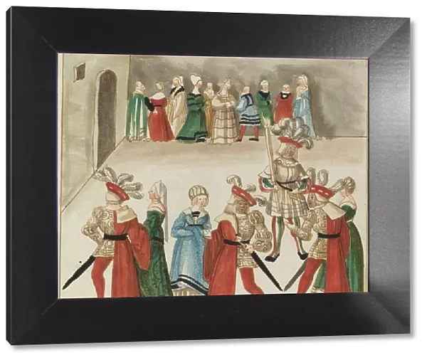 Three Men in Red Capes Dancing with Their Partners, c. 1515. Creator: Unknown