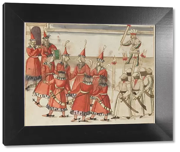 Seven Men in Red Gathered in a Circle, c. 1515. Creator: Unknown