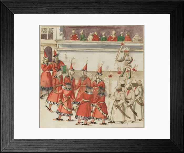 Framed Print : Seven Men in Red Gathered in a Circle, c. 1515. Creator: Unknown Framed Print : Seven Men in Red Gathered in a Circle, c. 1515. Creator: Unknown
