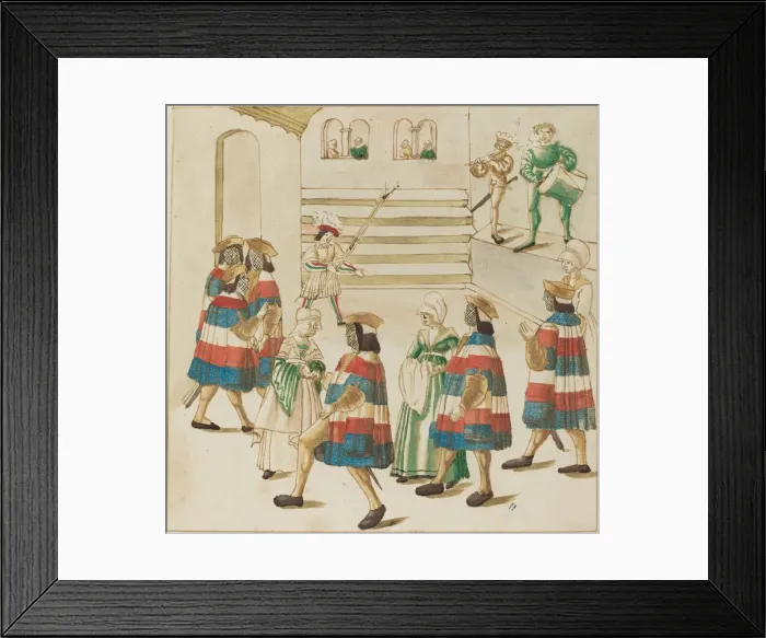Framed Print : Men in Red, White and Blue Dancing with Their Partners, c. 1515. Creator: Unknown Framed Print : Men in Red, White and Blue Dancing with Their Partners, c. 1515. Creator: Unknown
